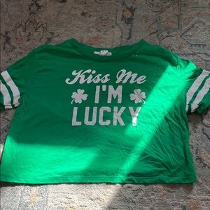 Green Kids Shirt with 'Kiss Me I'm Lucky' Print